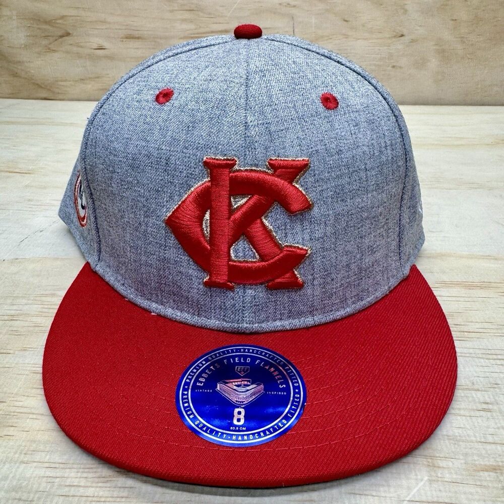 NEW Kansas City Monarchs Ebbets Field Flannel NLBM Fitted Hat Cap Sz 8 Gray Red